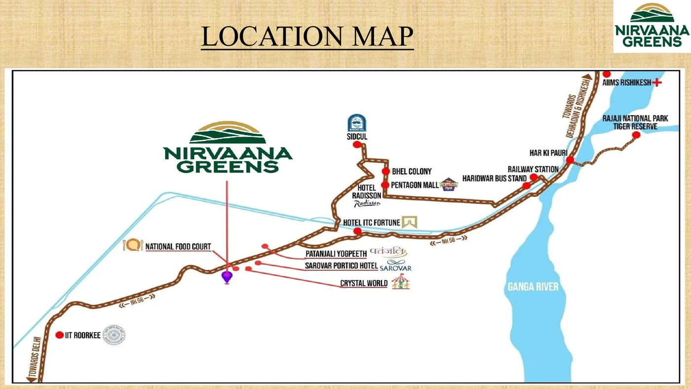 Nirvaana Greens location map near Crystal World and Patanjali Yogpeeth Haridwar