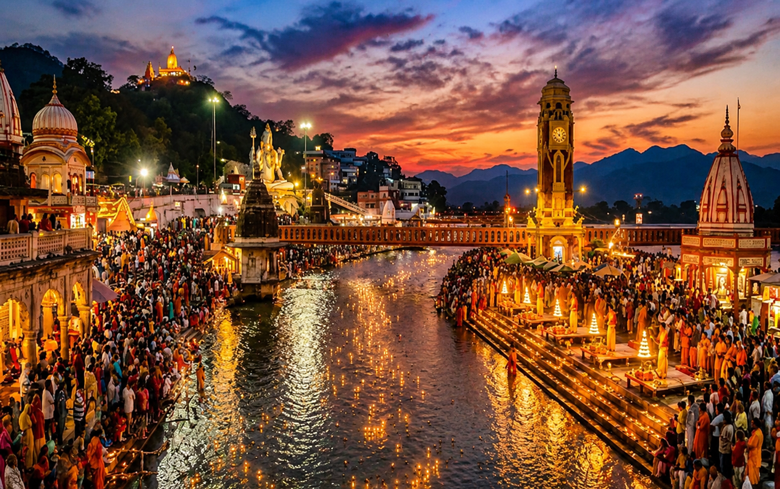Haridwar Ganga landscape and surrounding residential property areas in Uttarakhand