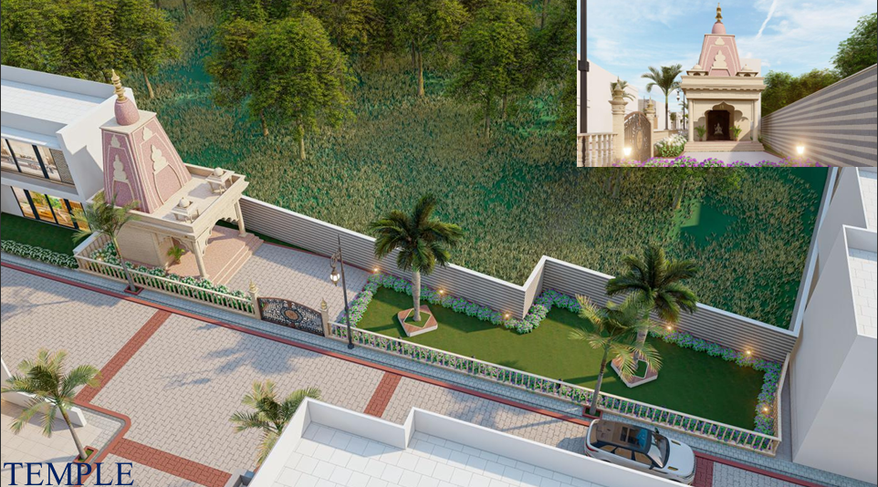 Temple and landscape render at Nirvaana Greens