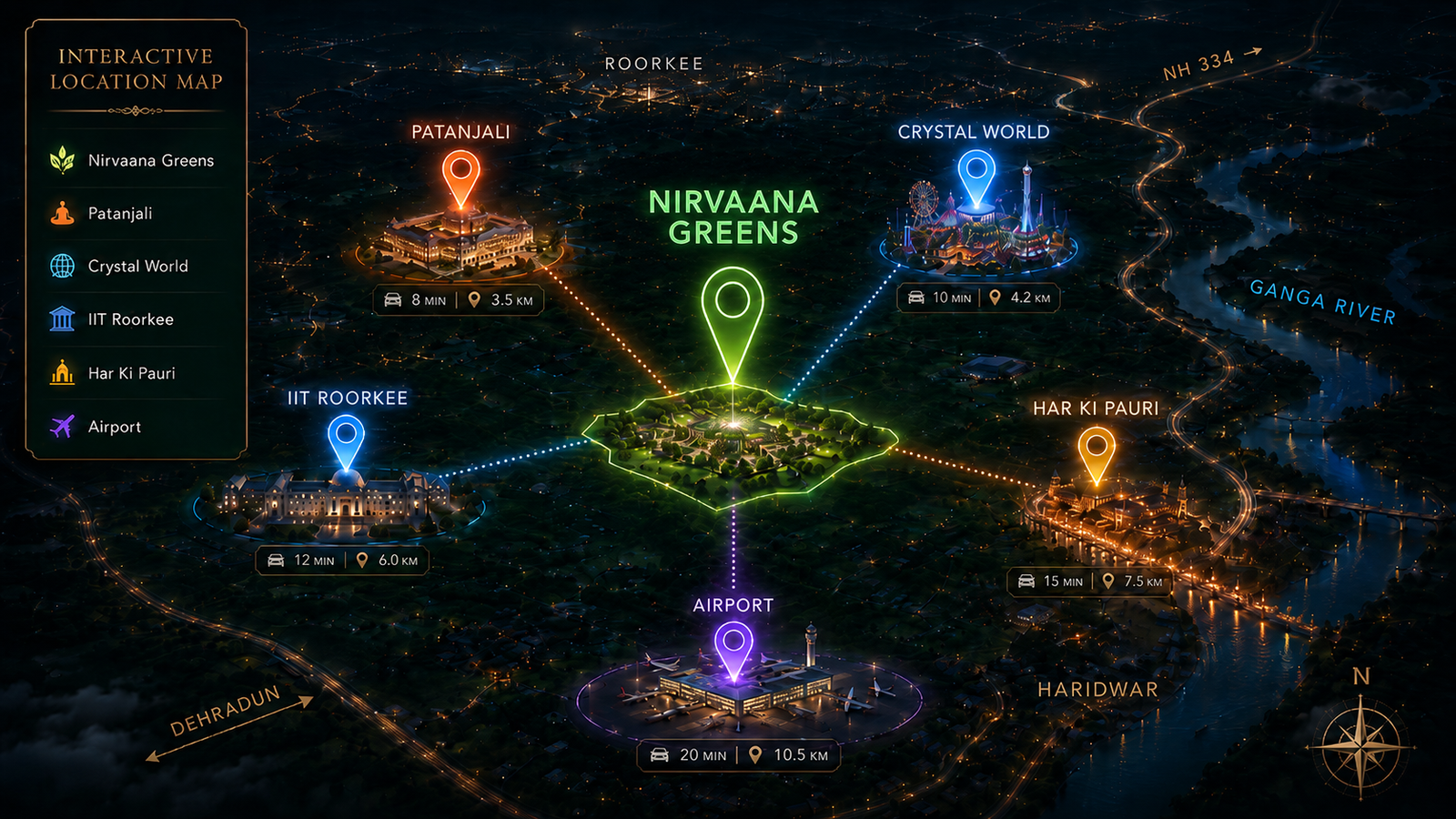 Location map for Nirvaana Greens residential plots in Haridwar