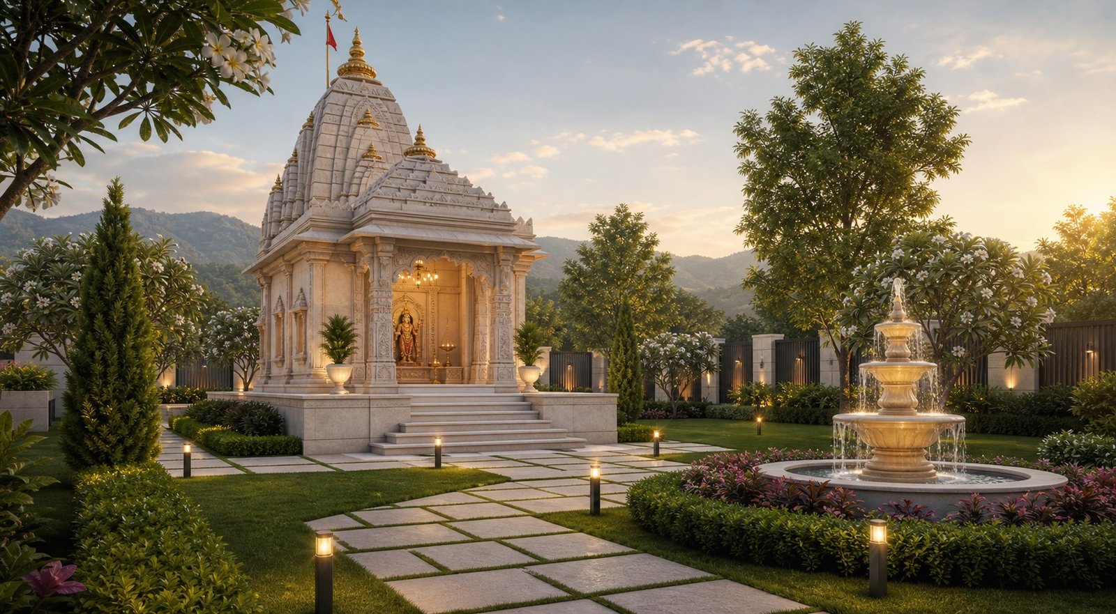 Temple and landscaped garden at Nirvaana Greens plots in Haridwar